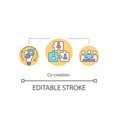 Co creation concept icon. Collective invention. Sharing economy. Collaborative work on business project idea thin line illustration. Vector isolated outline RGB color drawing. Editable stroke