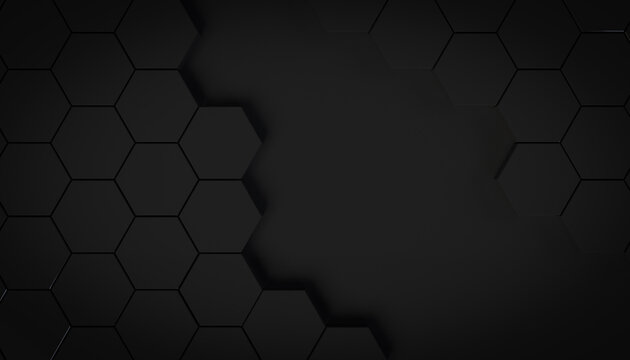 Geometric hexagon concept black background 3D illustration
