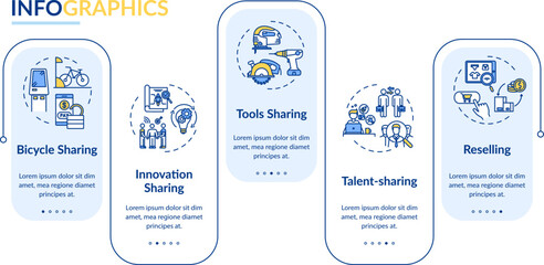 Peer to peer lending vector infographic template. Goods, services exchange presentation design elements. Data visualization with five steps. Process timeline chart. Workflow layout with linear icons