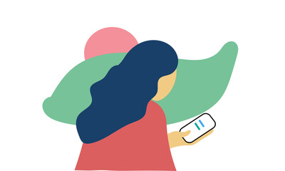 Woman typing text message on smart phone . Woman stay at home and online shopping during COVID-19.