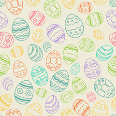 Vector Egg thin line seamless colored background. Greeting easter card backdrop illustration EPS10