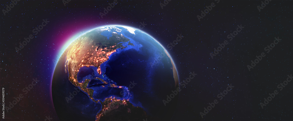 Aufkleber planet earth in outer space. night over american continents. light of night cities in world. element