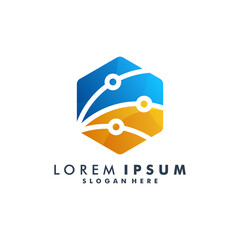 Hexagon technology logo template, polygon shape icon logotype vector illustration