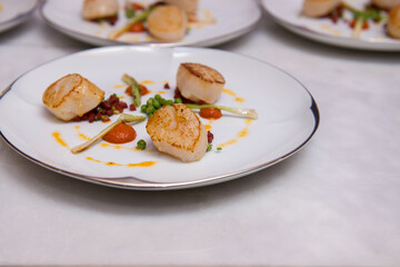Delicious pan seared organic scallops,
