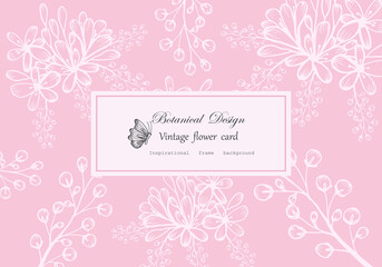 Fototapeta na wymiar Vintage card hand drawn flower Floral wreath floral flower frame for flower shop with label design, summer, rose, flower greeting card, background for cosmetic packaging