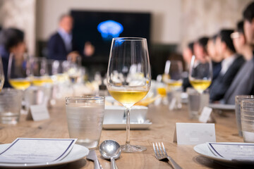 white wine on fine dining table