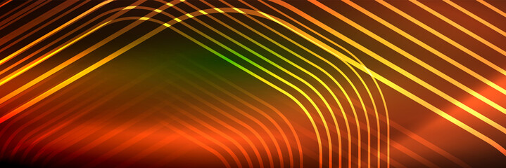 Shiny neon lines, stripes and waves, technology abstract background. Trendy abstract layout template for business or technology presentation, internet poster or web brochure cover, wallpaper