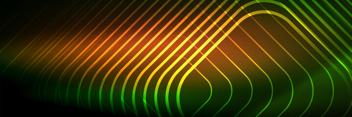 Shiny neon lines, stripes and waves, technology abstract background. Trendy abstract layout template for business or technology presentation, internet poster or web brochure cover, wallpaper