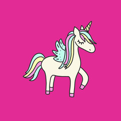 Naklejka na ściany i meble Unicorn and Magic Doodles. Cute unicorn and pony collection with magic items. Hand drawn line style. Vector doodles illustrations.