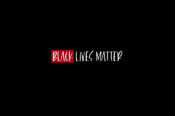 Black Lives Matter white text with one word in red frame, social poster on black background