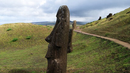 giant idols both on the surface and buried in the ground on Easter Island