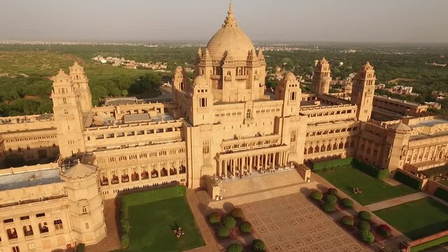 An aerial view shows the Umaid Bhawan Palace in Jodhpur, India.