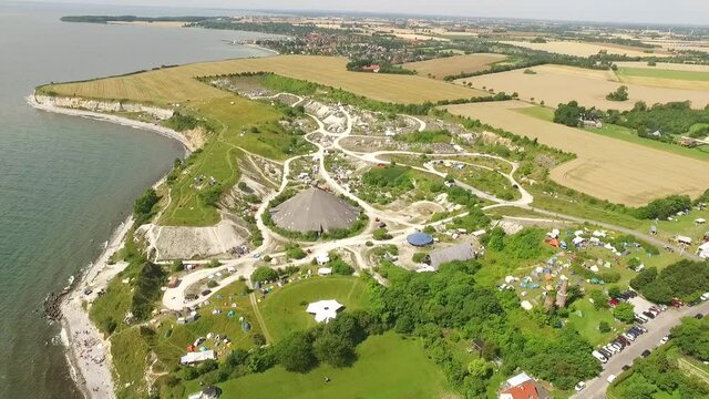 An aerial view shows tents set up for the Borderland Festival in Denmark.