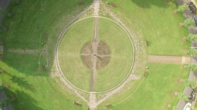 An aerial view shows the circular Rundling settlement in Leipzig, Germany.