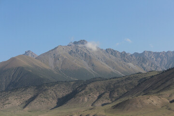 Mountains against the blue sky.
