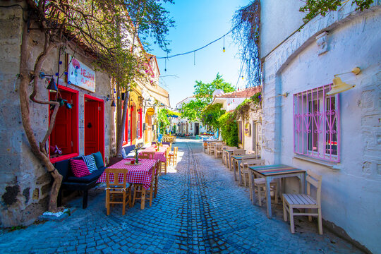 Fototapeta Alacati street view in Alacati Town. Alacati is populer historical tourist destination in Turkey.