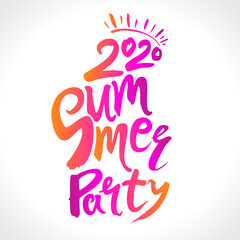 Summer Party Vertical Logo. Vector. 2020 Summer Party. Happy time. Bright seasonal template. Vector illustration for season banner, label, poster, logo Summer.