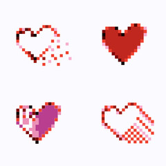 Fototapeta premium four Pixel Hearts. Flat design set vector symbols