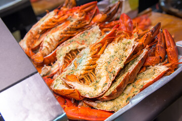Pile of grilled lobsters