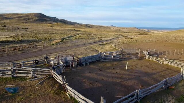 Aerial of the desolate landscape on an estancia near the Cuevos de los Manos
