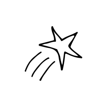 Doodle flying star icon. Hand drawn star icon in vector. Doodle star icon in vector