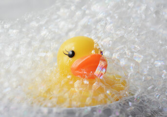 Rubber duck with bubble bath