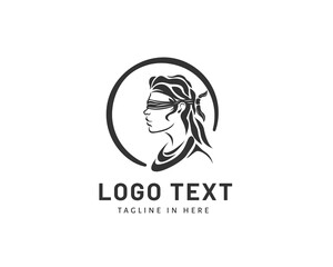 Circle line art women blindfolded justice balance law logo design inspiration