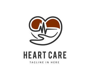 Heart care pulse line cardiogram logo design inspiration