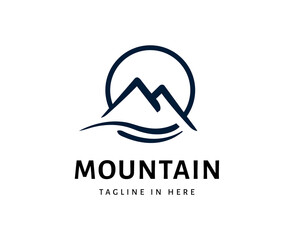 Simple line art two circle mountain logo design inspiration