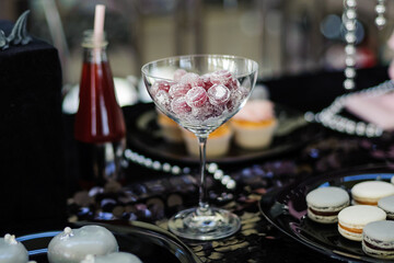 Delicious sweets on candy bar. Sugar candy