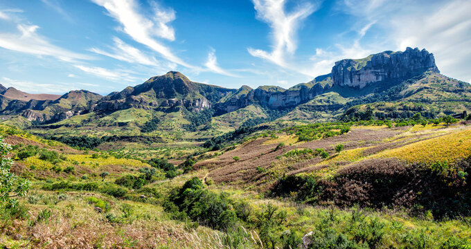 Drakensburg Mountain Landscape With Blue Overcast Sky