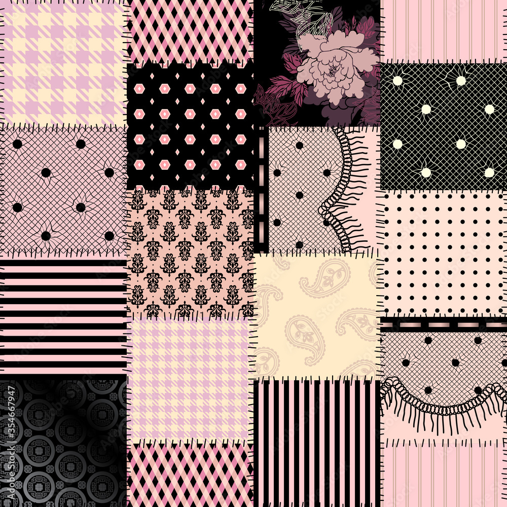 Poster Patchwork textile pattern. Seamless quilting design background.