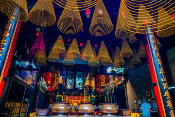 Spiral Incense at Thien Hau Temple (Hoi quan Quang Trieu pagoda) - One of Vietnamese Chinese temple at Ho Chi Minh City (Saigon), Vietnam