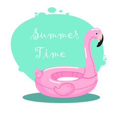 inflatable flamingo for swimming in the sea or pool vector illustration