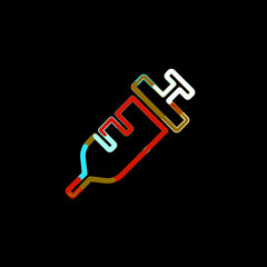 Symbol syringe from multi-colored circles and stripes. Red, brown, blue, white