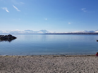 view of the sea and mountains in tromsoe