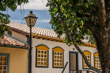 Detalhe de casa em estilo colonial. Cidade de Pirenópolis no estado de Goiás - Brasil.