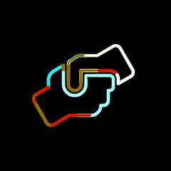 Symbol hands helping from multi-colored circles and stripes. Red, brown, blue, white