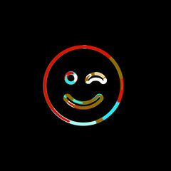 Symbol smile wink from multi-colored circles and stripes. Red, brown, blue, white