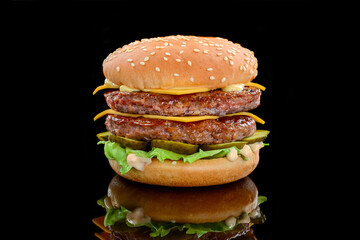 A classic style double cheeseburger with two beef patties