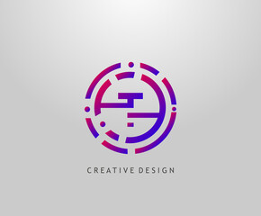 Obraz premium Abstract T Letter Logo. Modern Circle Network Technology Logo Design