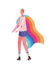 Woman cartoon with costume and lgtbi flag vector design