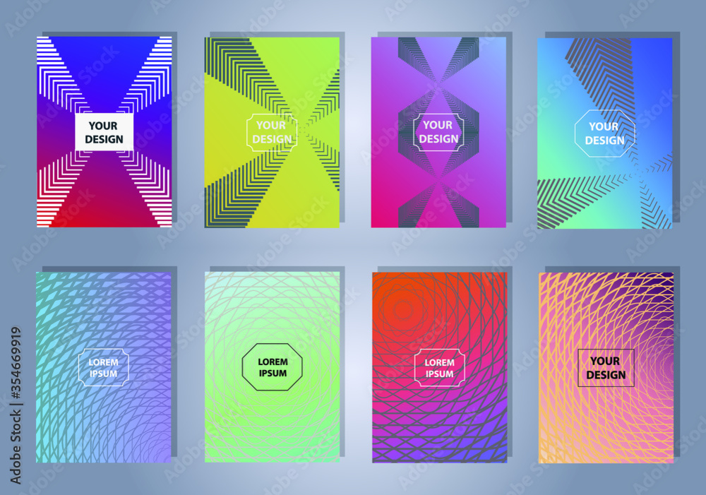 Poster set of modern abstract backgrounds with gradient linear waves. simply geometric template for design