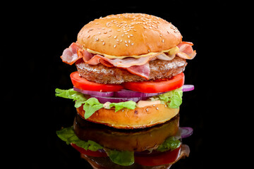 Bacon burger with beef cutlet
