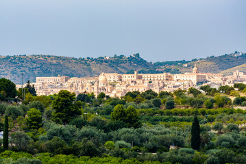 Fototapeta na wymiar Distant view over the city of Noto, Sicily