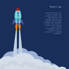The rocket takes off. The concept of a quick start in business. Vector illustration