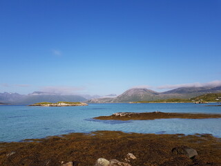majestic ocean view from the beach on the summer island in troms, northern Norway