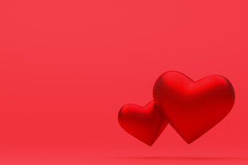 Red heart on Red background 3D rendering background for valentines day, Red heart on the day of love