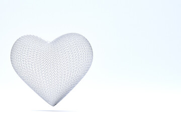 polygonal heart on white background 3D rendering background for valentines day, white heart on the day of love