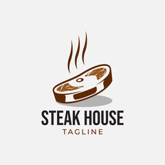 Simple and minimalist retro steak barbecue logo design template vector